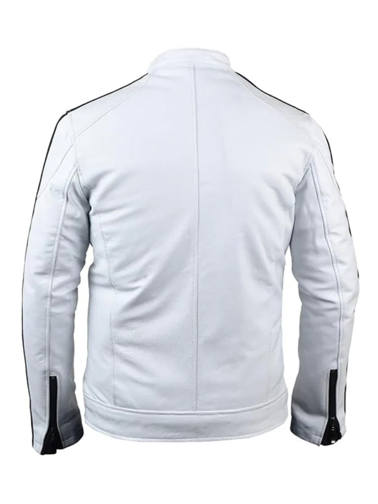 White Sleeve Stripes Biker Leather Jacket - The Leather Jackets