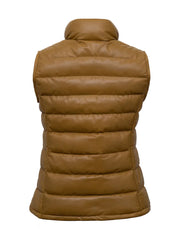 Khaki Brown Funnel Leather Gilet - The Leather Jackets