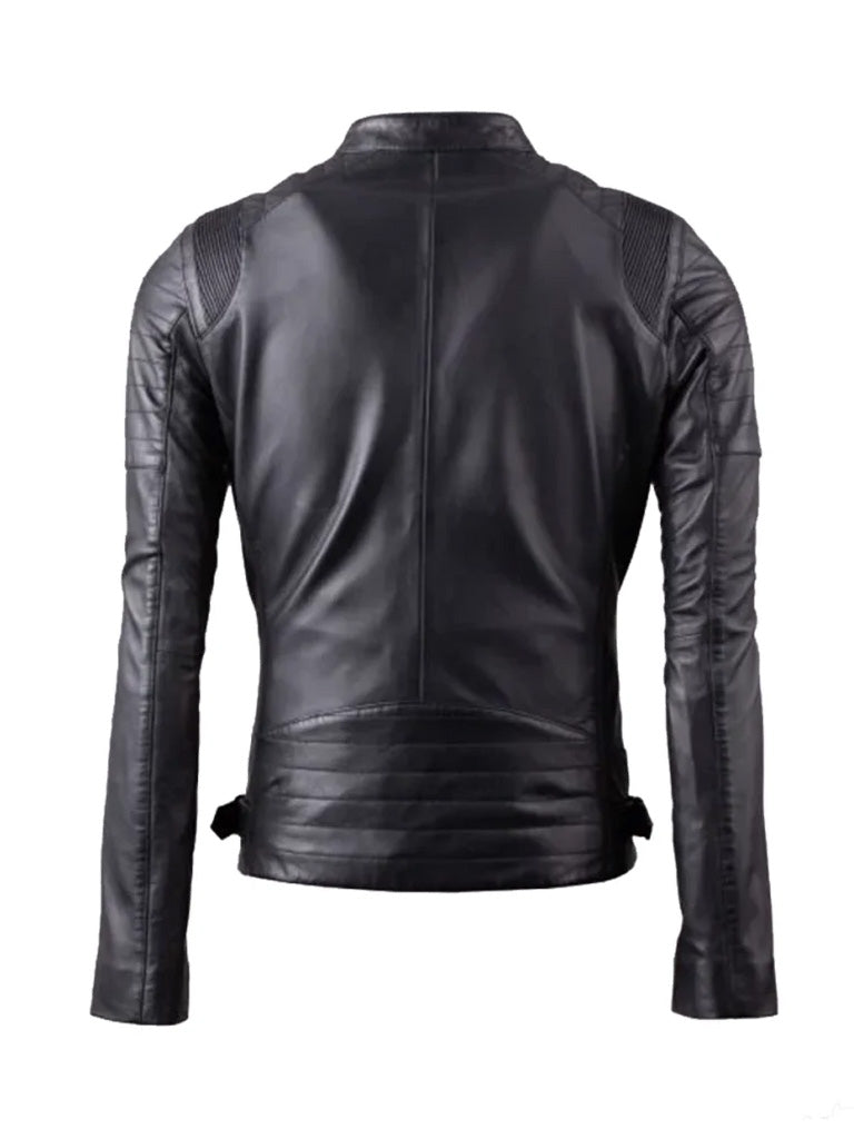 Black Slim Fit Biker Leather Jacket - The Leather Jackets