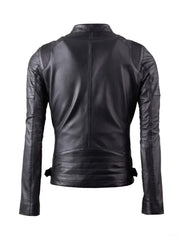 Black Slim Fit Biker Leather Jacket - The Leather Jackets