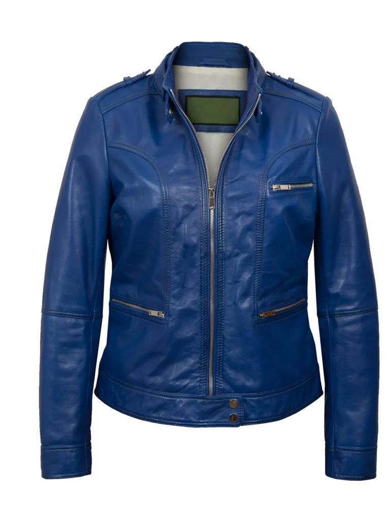 Blue Leather Biker Jacket - The Leather Jackets