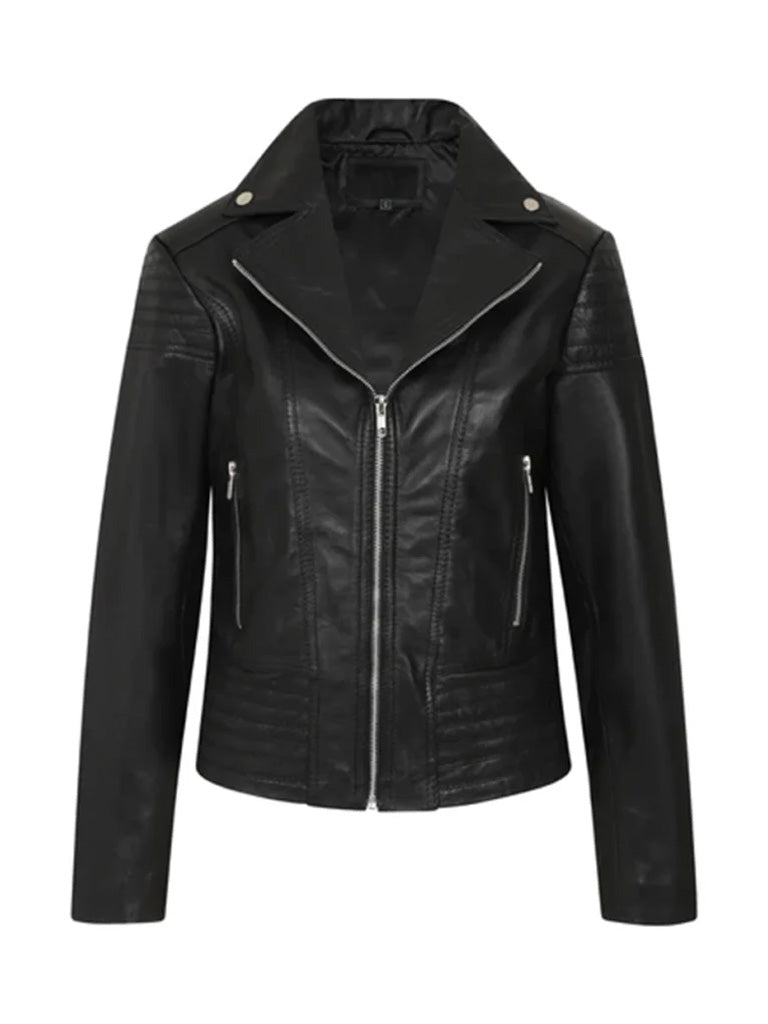 Black Biker Bold Lined Genuine Leather Jacket - The Leather Jackets