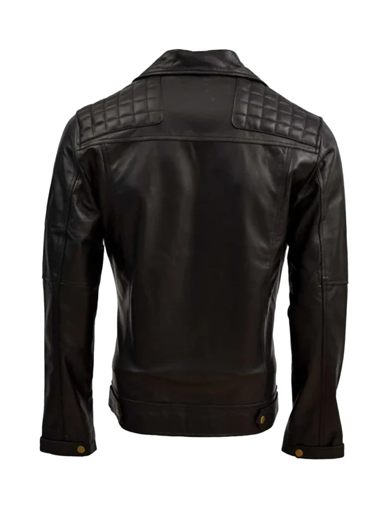 Black Quilted Biker Genuine Leather Jacket - The Leather Jackets