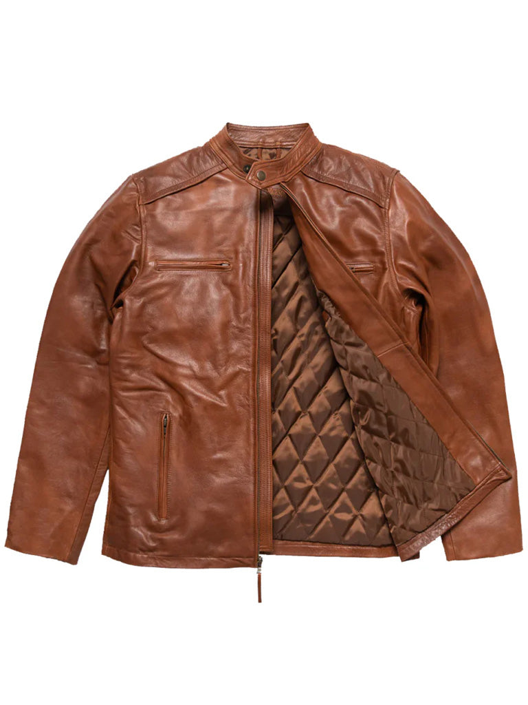 Tan Brown Biker Shirt Style Leather Jacket - The Leather Jackets