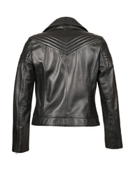 Womens Black Biker Style Real Leather Jacket