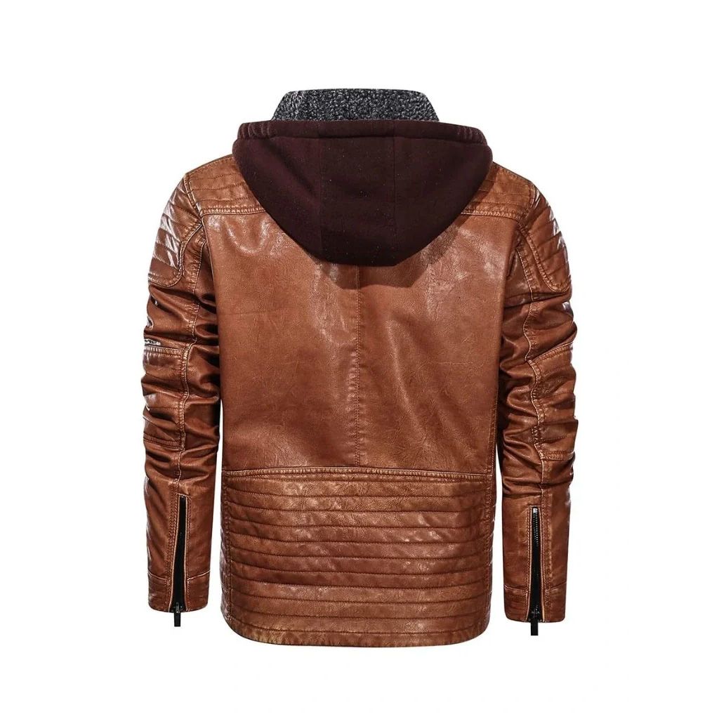 Tan Bomber Hooded Leather Jacket - The Leather Jackets