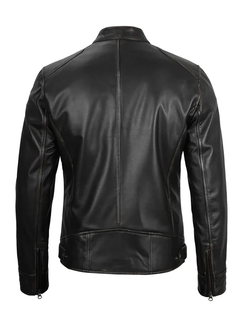 Dodge Black Leather Cafe Racer Jacket - The Leather Jackets