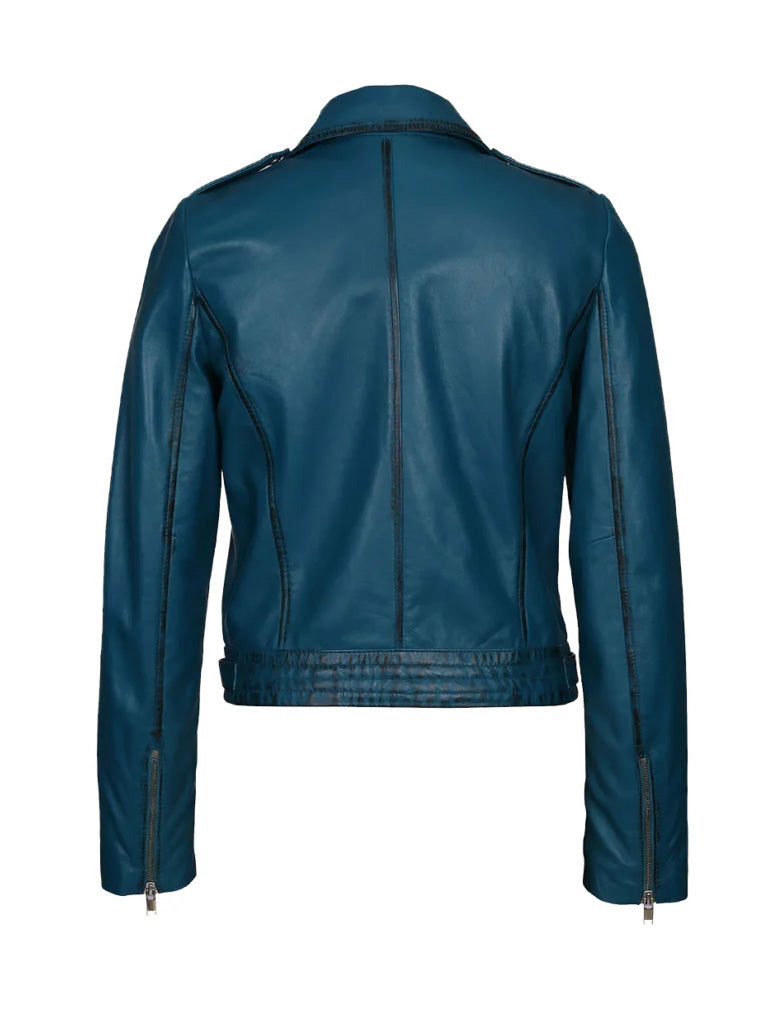 Blue Biker Genuine Leather Jacket - The Leather Jackets
