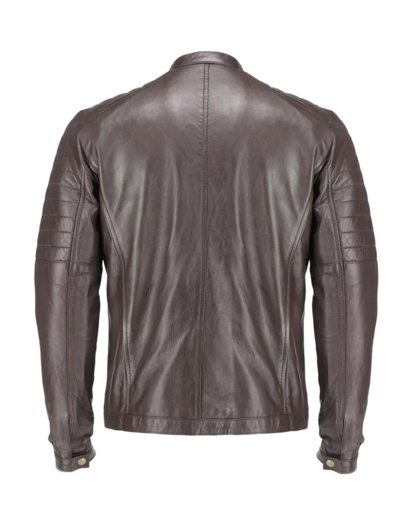Dark Brown Quilted Biker Leather Jacket - The Leather Jackets