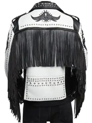 White Leather Studded Motorcycle Jacket