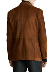 Two Button Brown Suede Leather Blazer