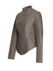 Grey Round Shape Genuine Leather Jacket - The Leather Jackets