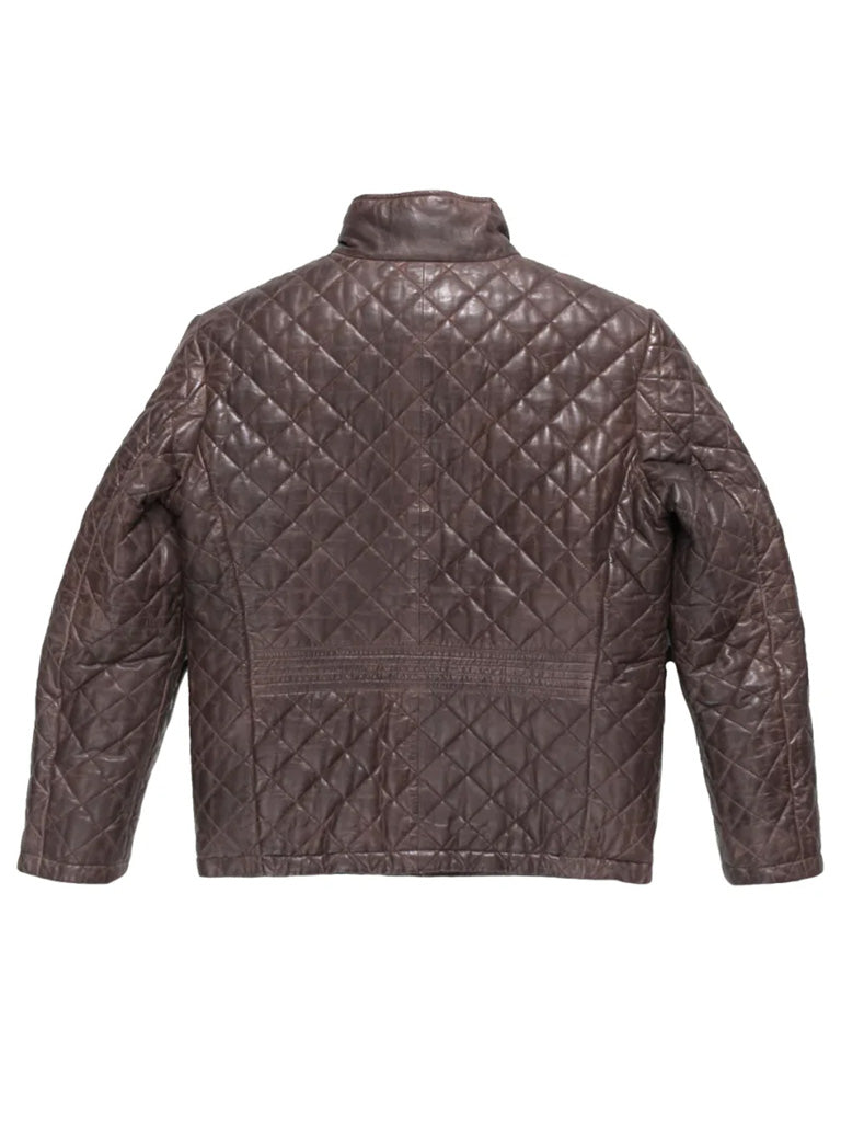 Dark Brown Quilted Real Leather Jacket - The Leather Jackets