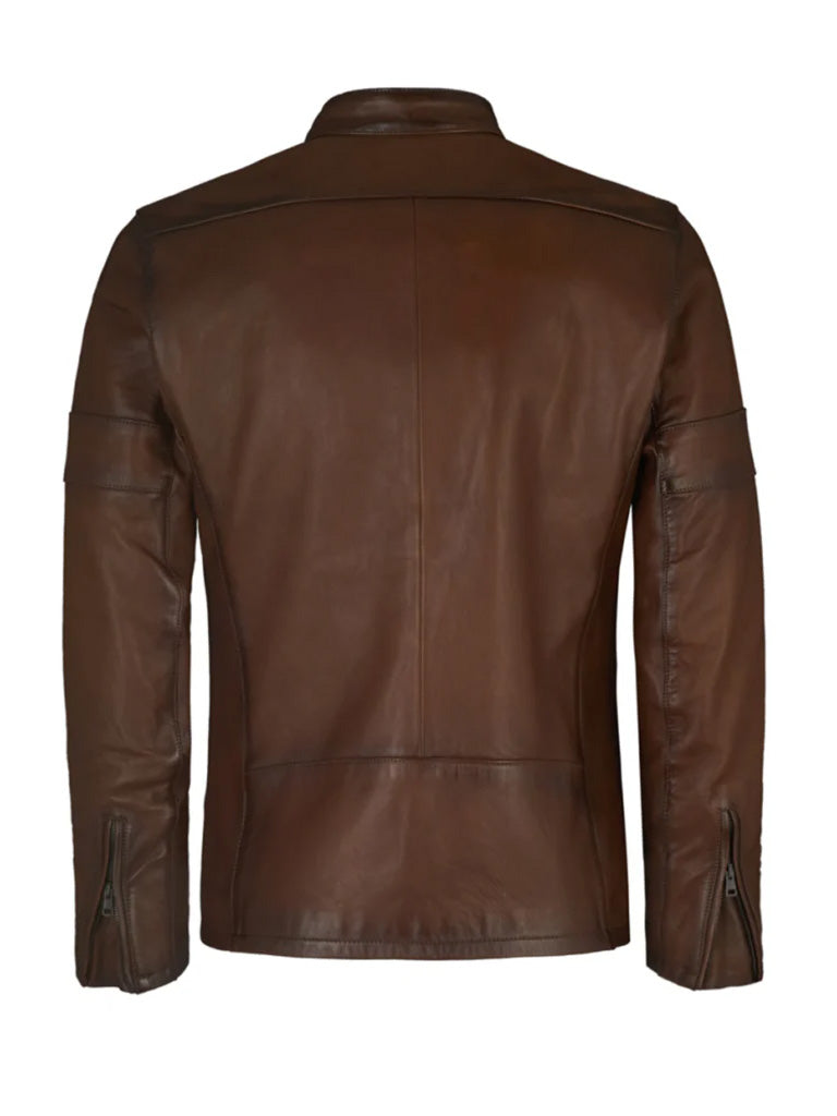 Brown Biker Style Genuine Leather Jacket - The Leather Jackets