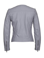 Grey Collar Less Leather Jacket - The Leather Jackets