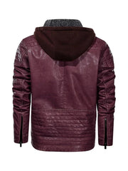 Red Bomber Hooded Leather Jacket