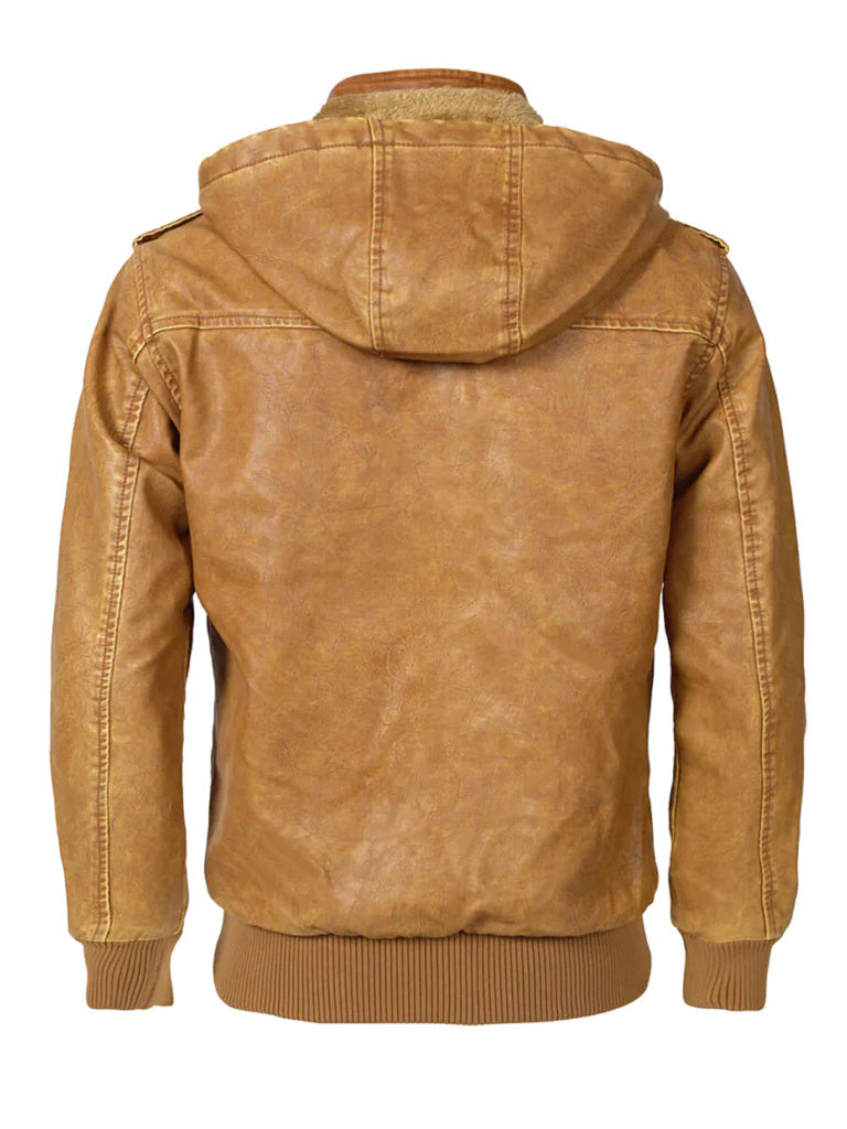 Vintage Brown Hooded Leather Jacket - The Leather Jackets