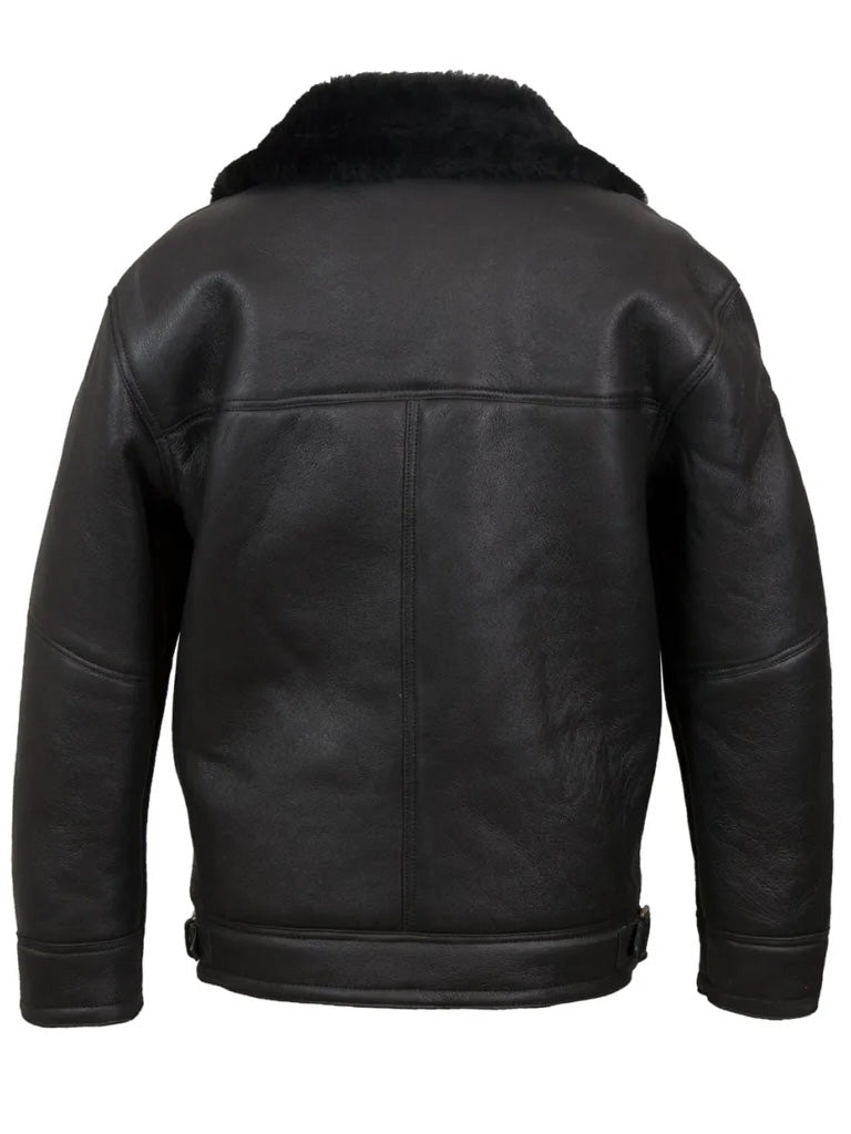 Black Lapel Style Shearling Leather Jacket - The Leather Jackets