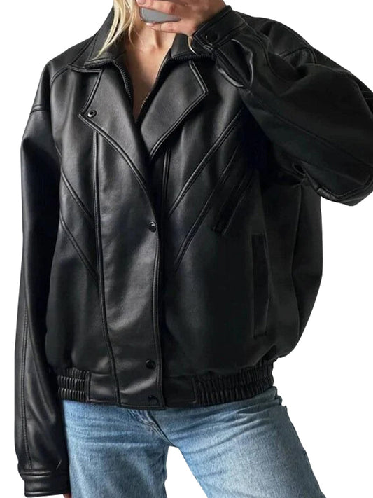 Fashion Lapel Style Black Biker Leather Jacket - The Leather Jackets