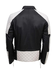 White and Black Biker Genuine Leather Jacket - The Leather Jackets