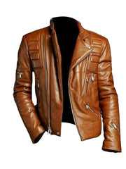 Tan Brown Vintage Biker Leather Jacket