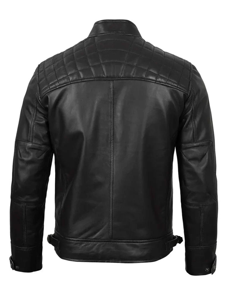 Black Cafe Racer Biker Jacket - The Leather Jackets