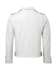 White Biker Style Quilted Leather Jacket - The Leather Jackets