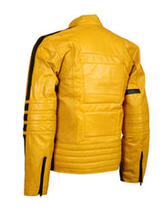 Yellow Patches Stripes Leather Jacket