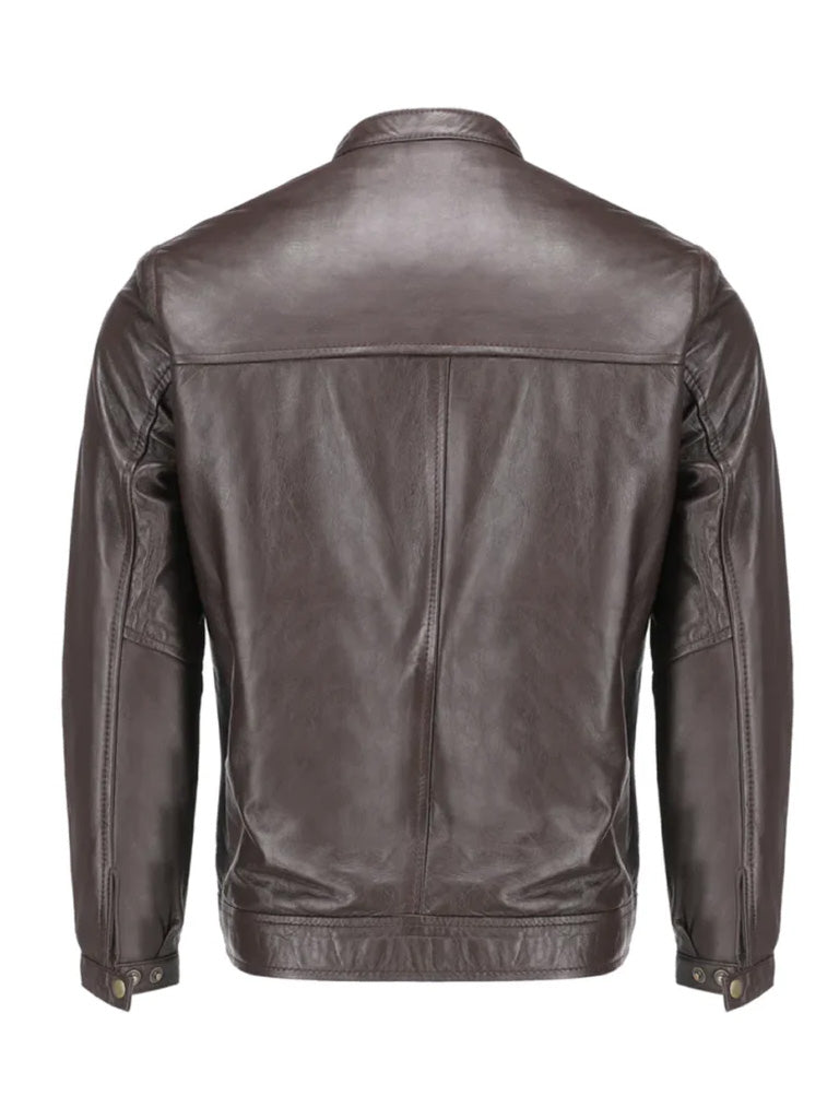 Dark Brown Slim Fit Genuine Leather Jacket - The Leather Jackets