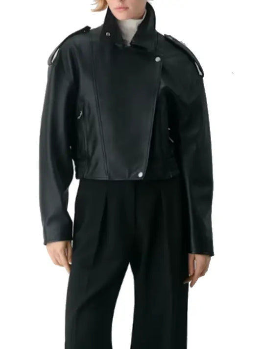 Women’s Black Cropped Leather Jacket - The Leather Jackets
