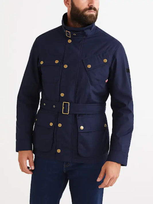 Men’s Navy Belted Field Jacket - The Leather Jackets