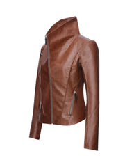 Tan Brown Regular Fit Leather Jacket
