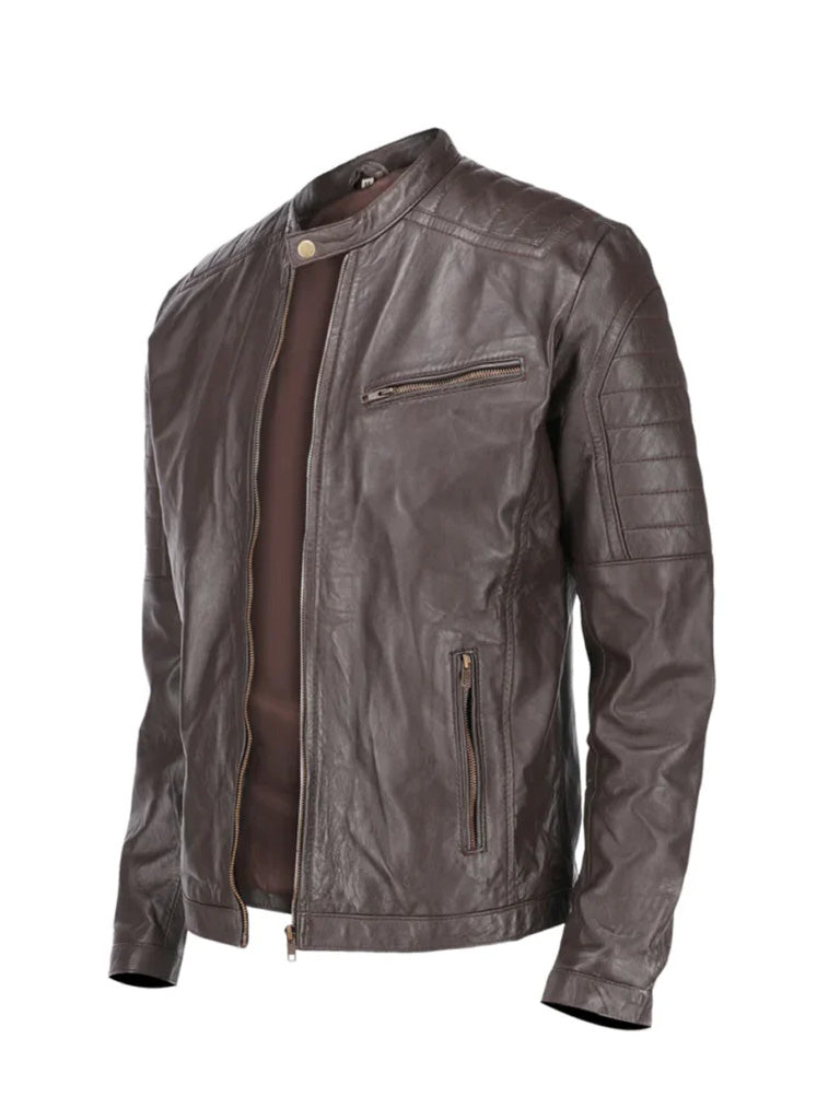 Dark Brown Quilted Biker Leather Jacket - The Leather Jackets