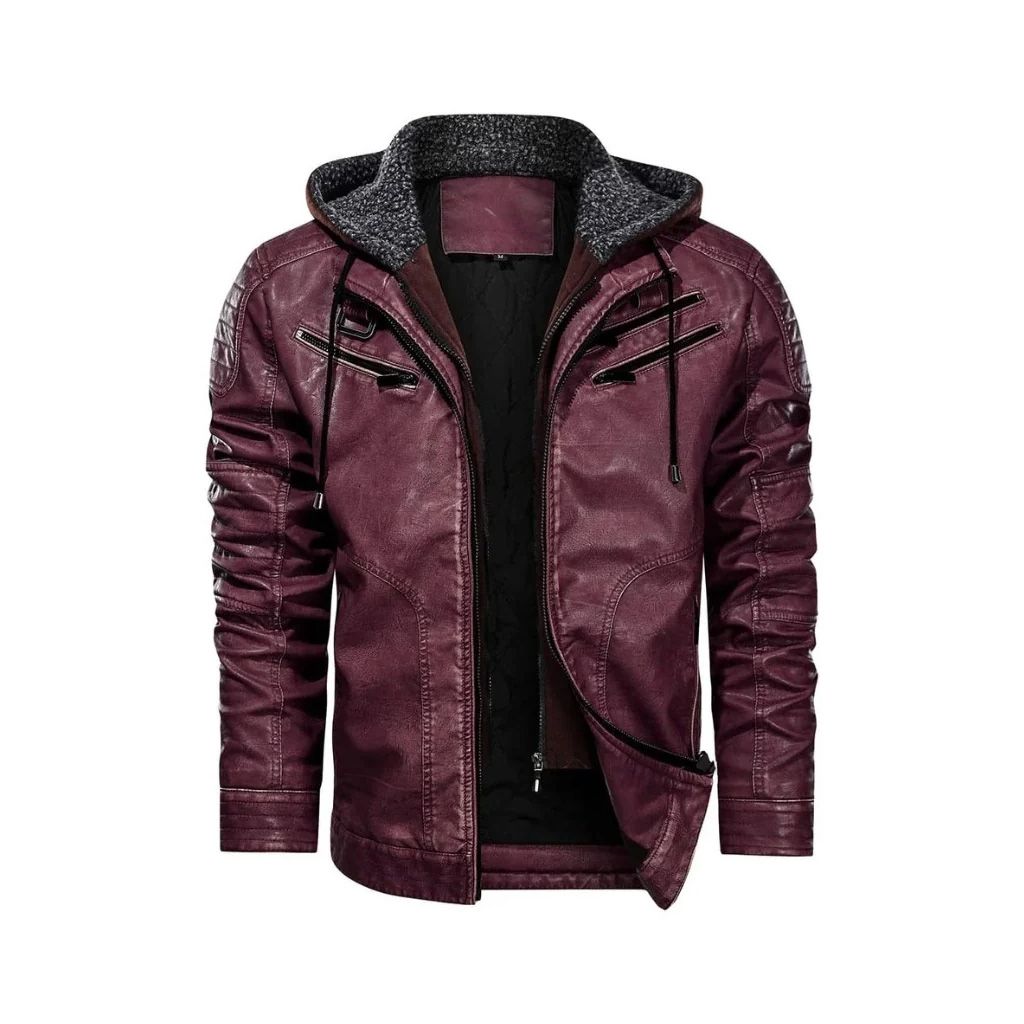 Red Bomber Hooded Leather Jacket - The Leather Jackets