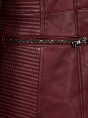 Red Collarless Leather Jacket
