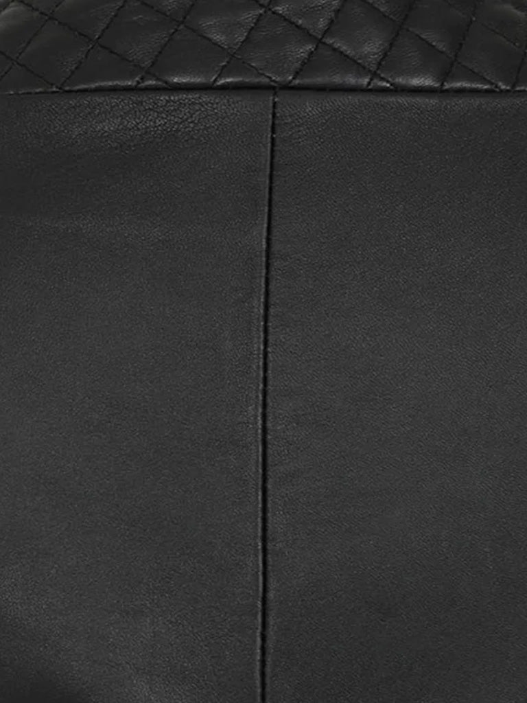 Collar Less Black Quilted Leather Jacket - The Leather Jackets