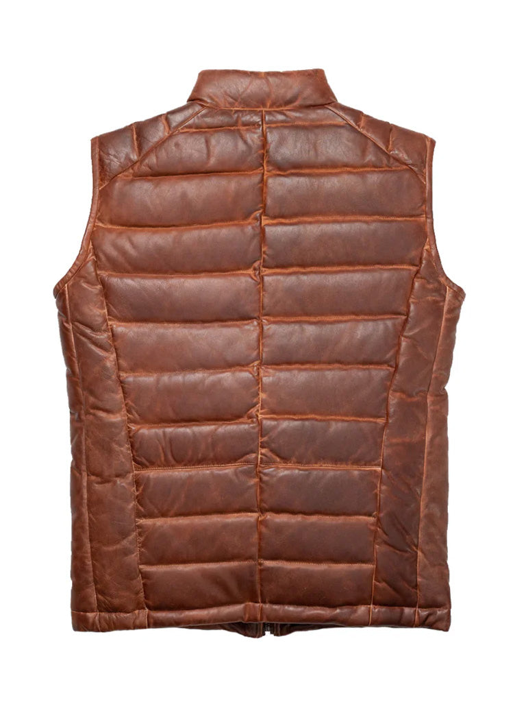 Brown Down Leather Vest - The Leather Jackets