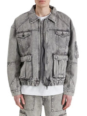 Men’s Grey Washed Cargo Denim Jacket