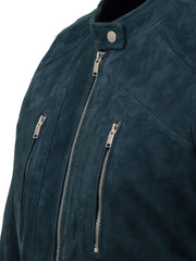 Women’s Blue Suede Biker Leather Jacket