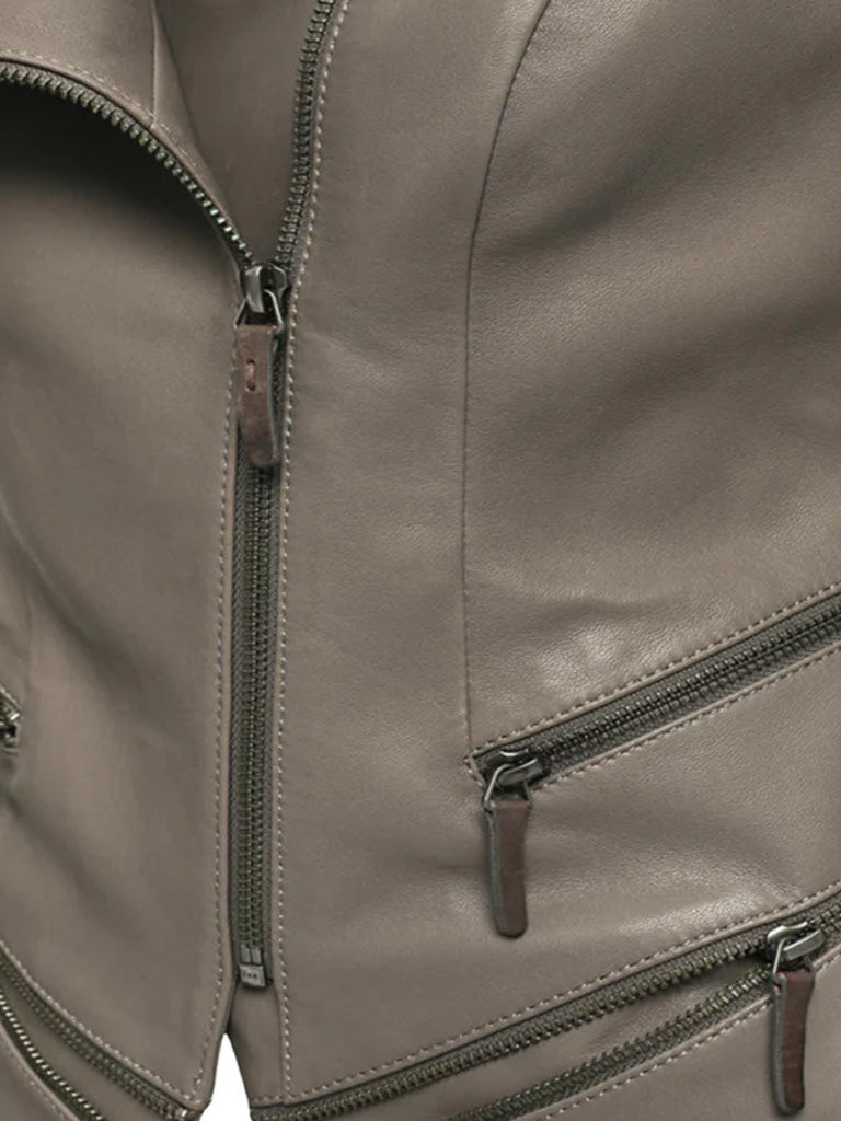 Grey Lapel Biker Leather Jacket - The Leather Jackets