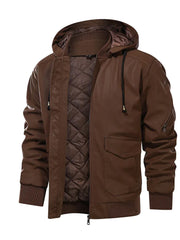 Brown Bomber Hooded Genuine Leather Jacket - The Leather Jackets