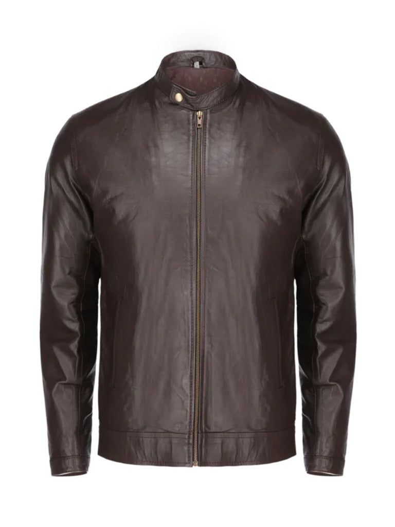 Dark Brown Slim Fit Genuine Leather Jacket - The Leather Jackets