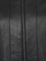Casual Style Black Collar Less Genuine Leather Jacket - The Leather Jackets