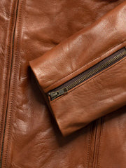 Tan Brown Biker Shirt Style Leather Jacket - The Leather Jackets
