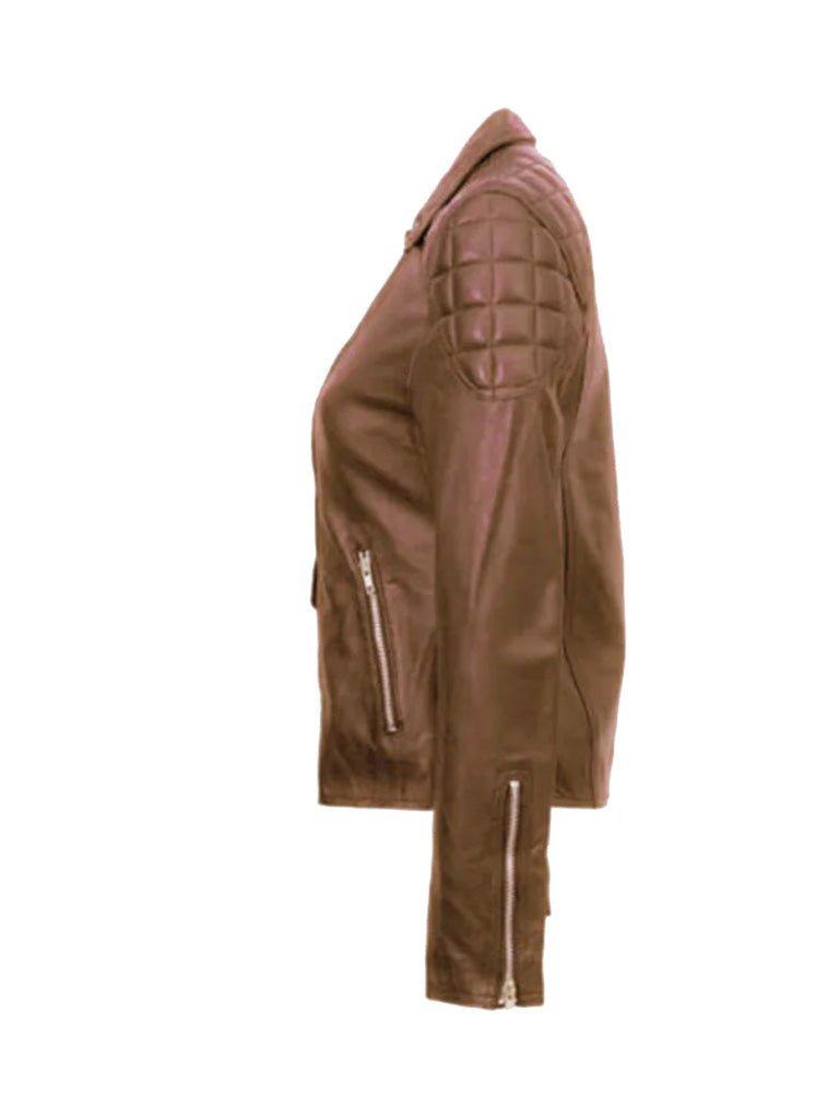 Brown Quilted Biker Leather Jacket - The Leather Jackets