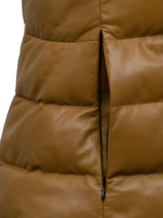 Khaki Brown Funnel Leather Gilet - The Leather Jackets