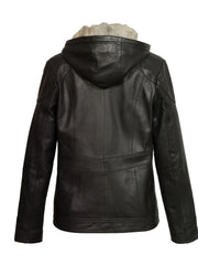 Black Hooded Genuine Leather Jacket