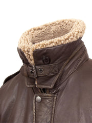 Men’s Shearling Collar Distressed Brown Leather Jacket