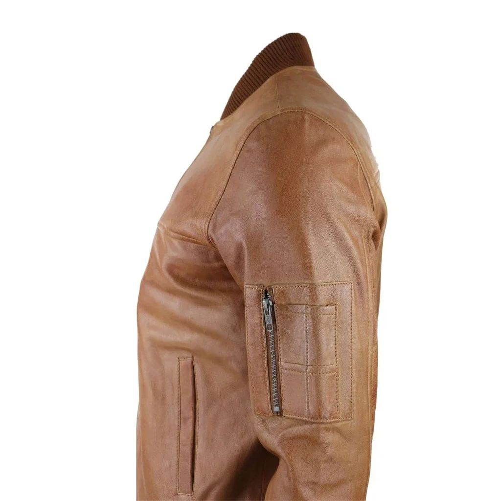Tan Waxed Bomber Leather Jacket - The Leather Jackets