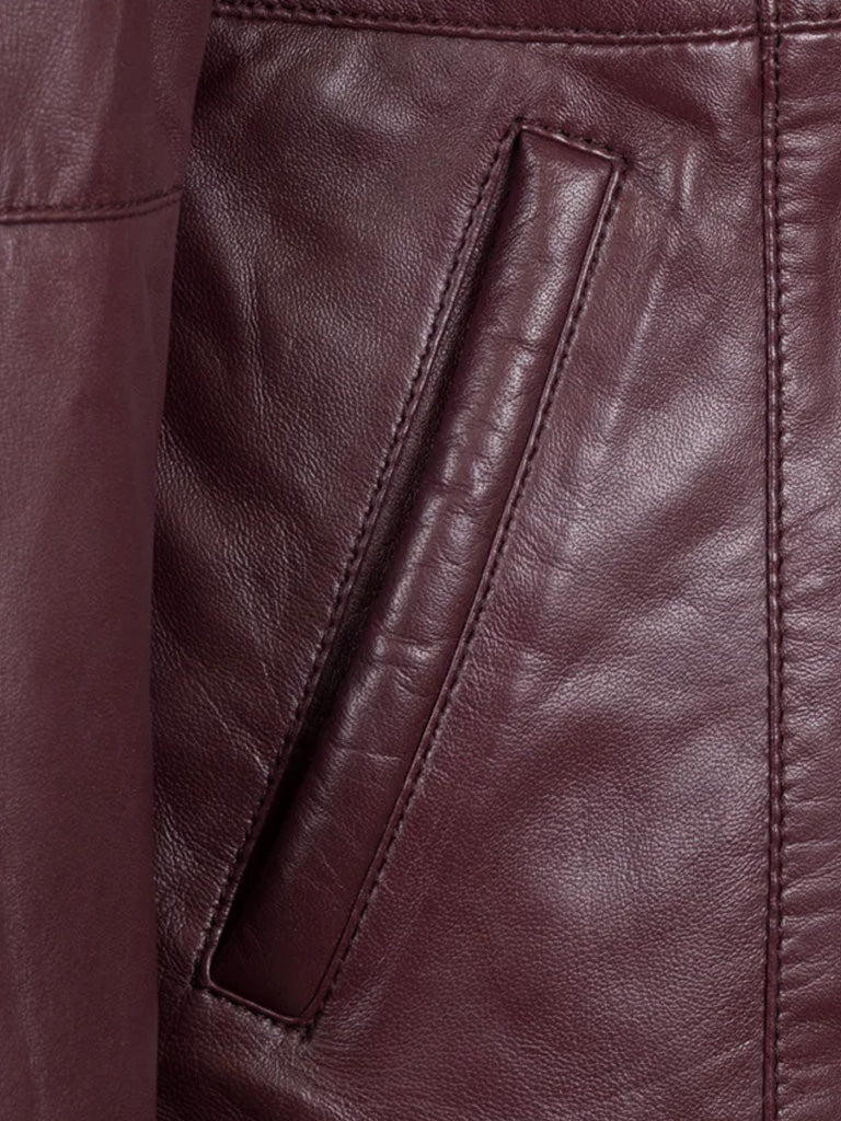 Burgundy Shearling Leather Jacket - The Leather Jackets